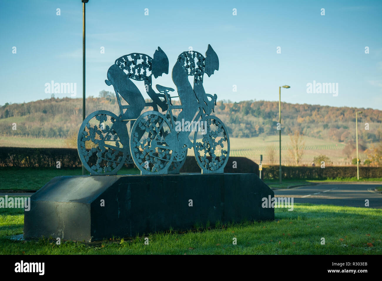 Cycling statues near Dorking in the Surrey Hills Stock Photo