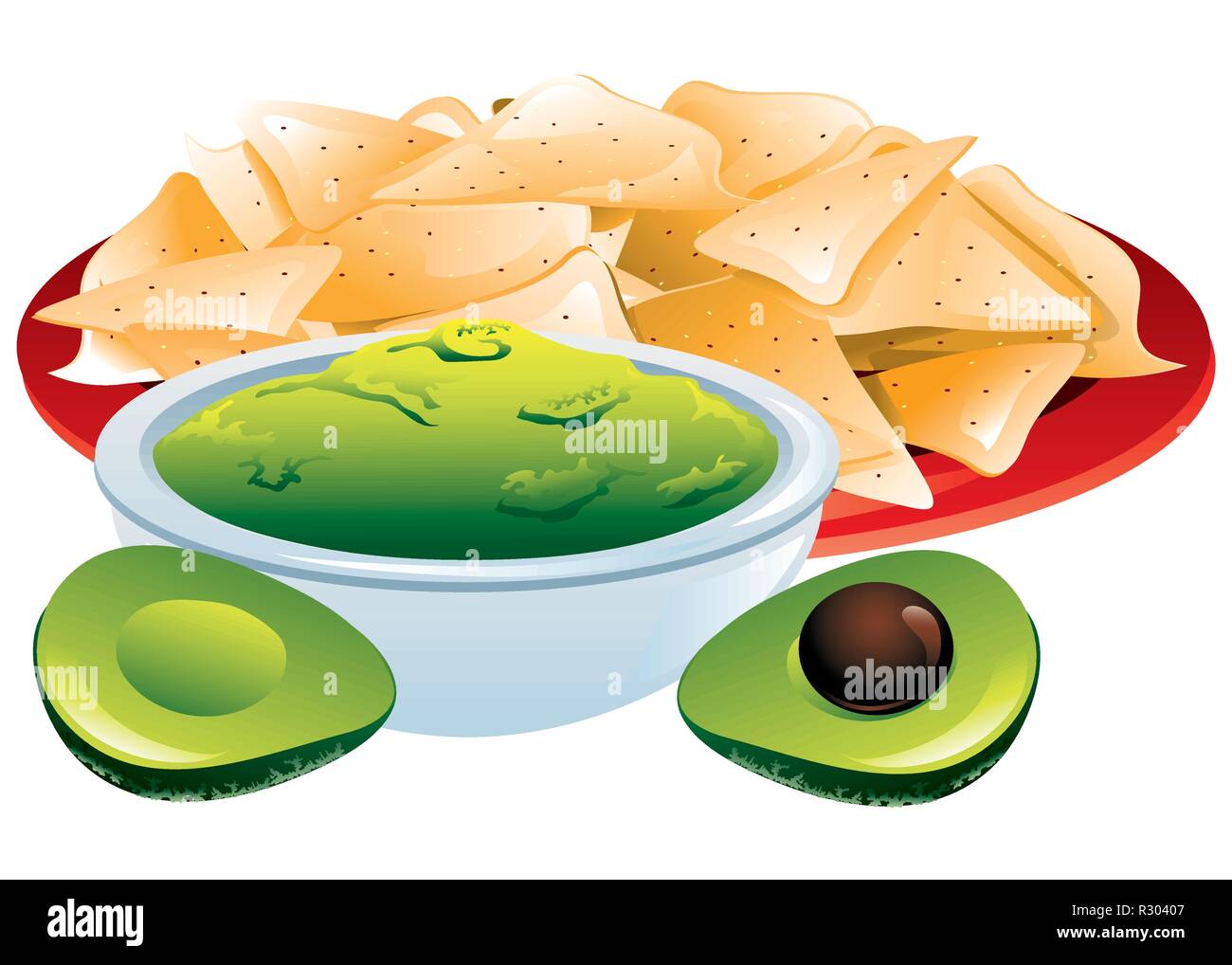 Illustration of chips and guacamole dip Stock Vector