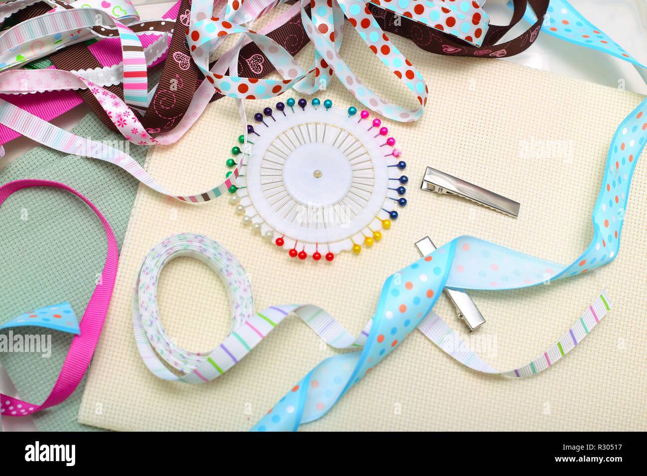 scrapbook background. ribbon with decoration Stock Photo - Alamy