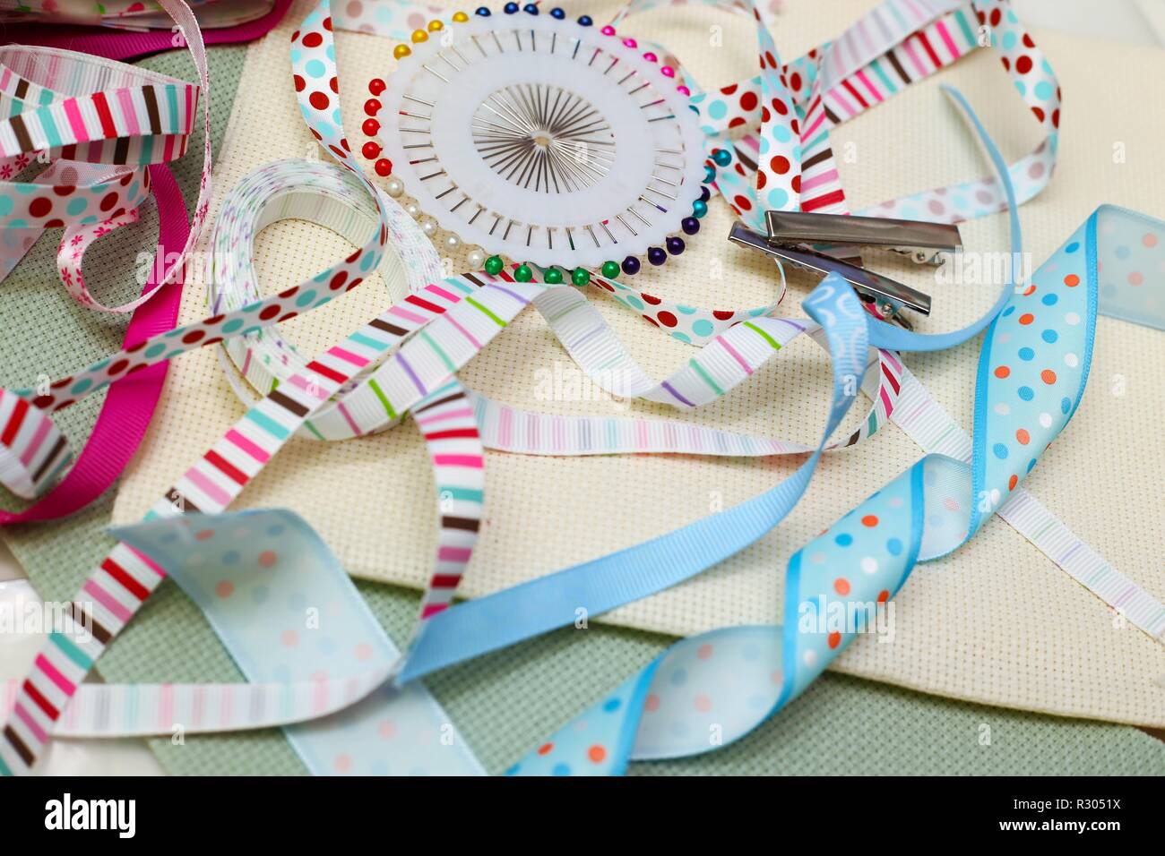 scrapbook background. ribbon with decoration Stock Photo - Alamy