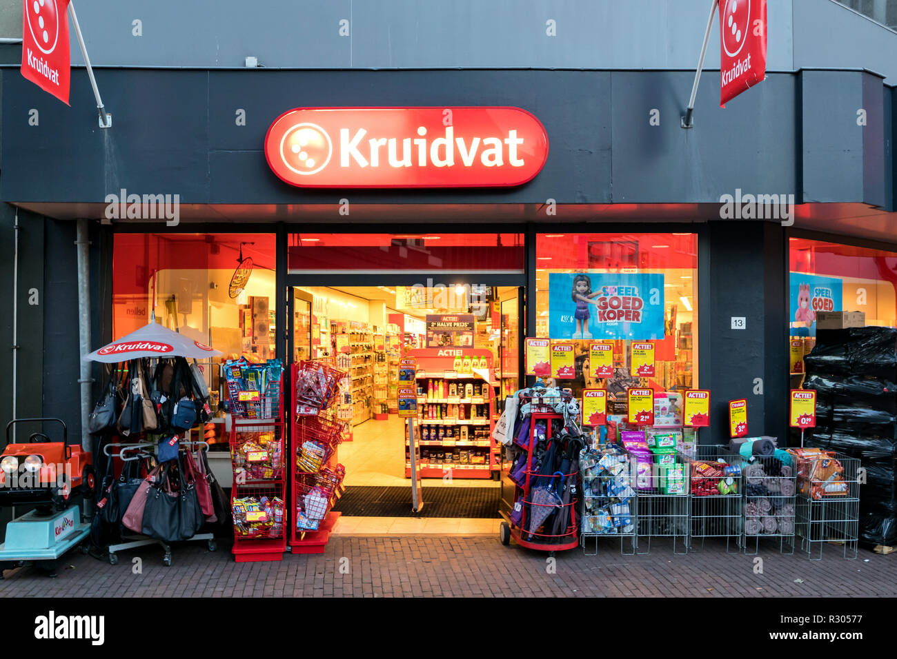Kruidvat branch in Sneek, the Netherlands. Kruidvat is a Dutch retail, pharmacy and drugstore chain specialised in health and beauty products. Stock Photo