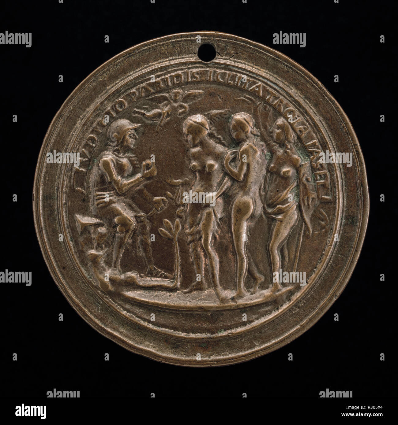 The Judgment of Paris. Dated: 16th century. Dimensions: overall (diameter): 5 cm (1 15/16 in.) gross weight: 25 gr. Medium: bronze//Medium brown patina. Museum: National Gallery of Art, Washington DC. Author: Italian 16th Century. Stock Photo