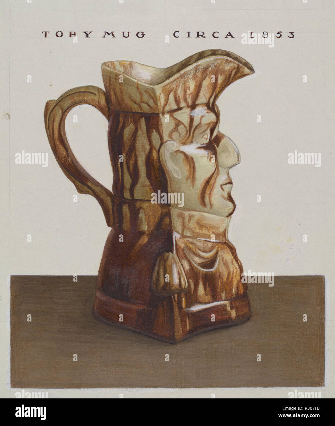 Toby Mug. Dated: c. 1937. Dimensions: overall: 23.2 x 19.7 cm (9 1/8 x 7 3/4 in.)  Original IAD Object: 5 1/2' High  Width varies 2 3/8' to 3 1/2'. Medium: watercolor, graphite, colored pencil, and gouache on paper. Museum: National Gallery of Art, Washington DC. Author: Cleo Lovett. Stock Photo