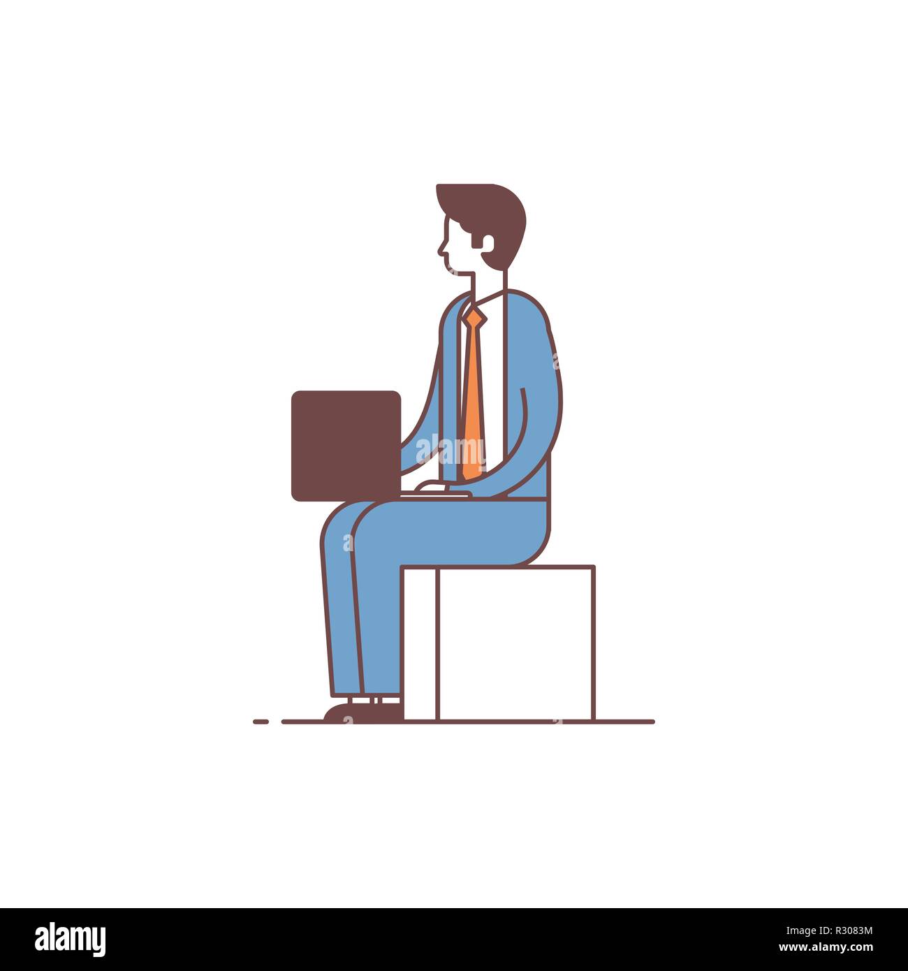 Businessman Sitting Pose Using Laptop Business Man Office Worker
