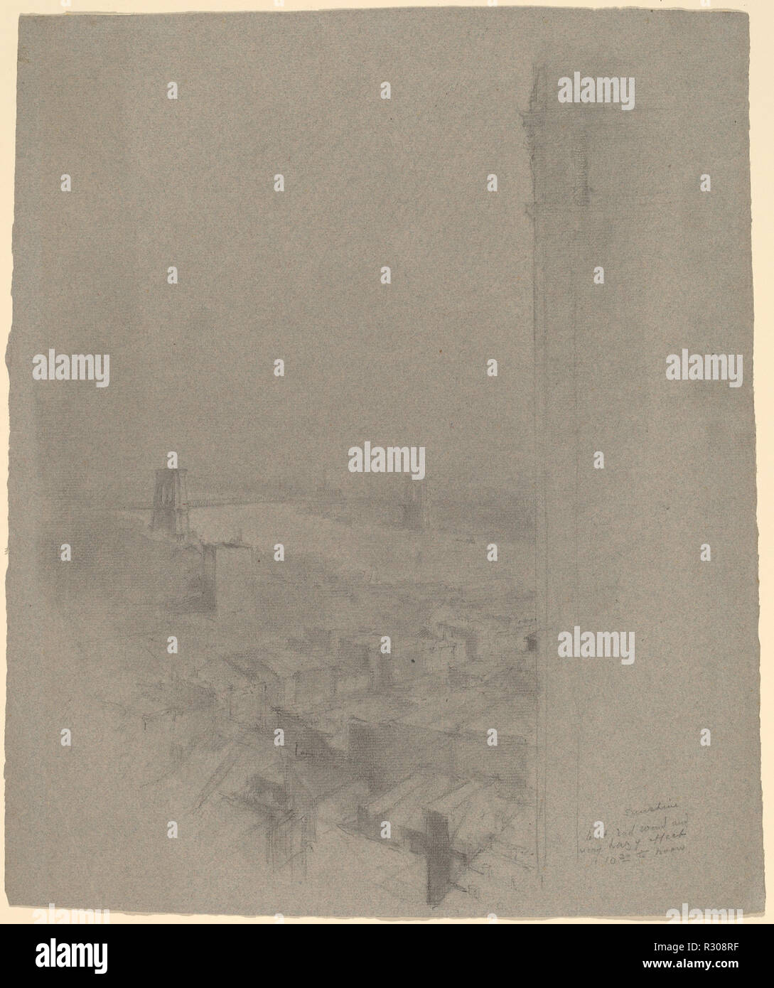 Manhattan Bridge. Dimensions: overall (approximate): 37.5 x 31.6 cm (14 3/4 x 12 7/16 in.). Medium: graphite on blue-gray laid paper. Museum: National Gallery of Art, Washington DC. Author: Stanford White. Stock Photo