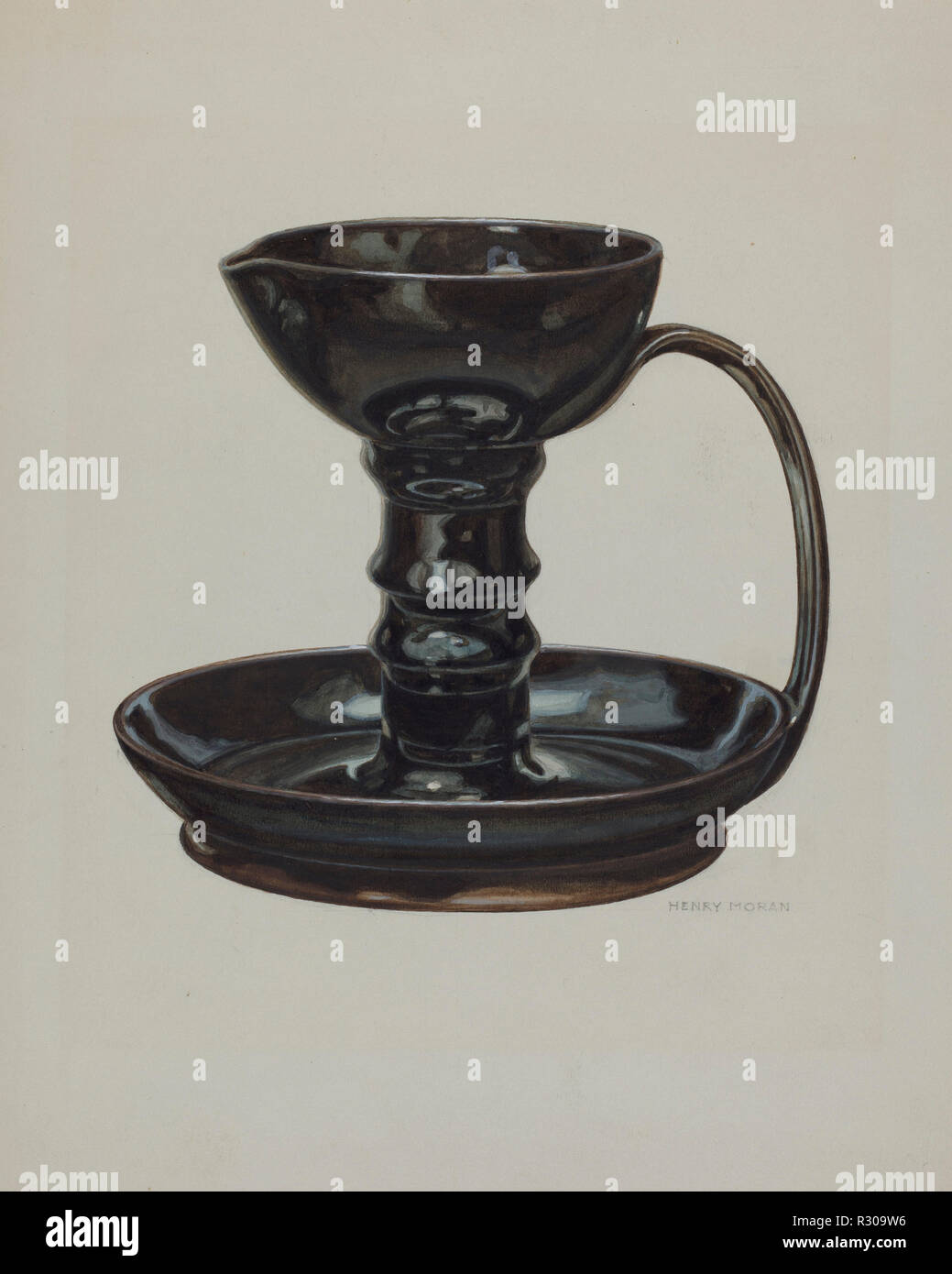 Grease Lamp. Dated: c. 1940. Dimensions: overall: 30.6 x 23.5 cm (12 1/16 x 9 1/4 in.)  Original IAD Object: 6' high; 6 1/2' wide. Medium: watercolor, graphite, and goauche on paperboard. Museum: National Gallery of Art, Washington DC. Author: Henry Moran. Stock Photo