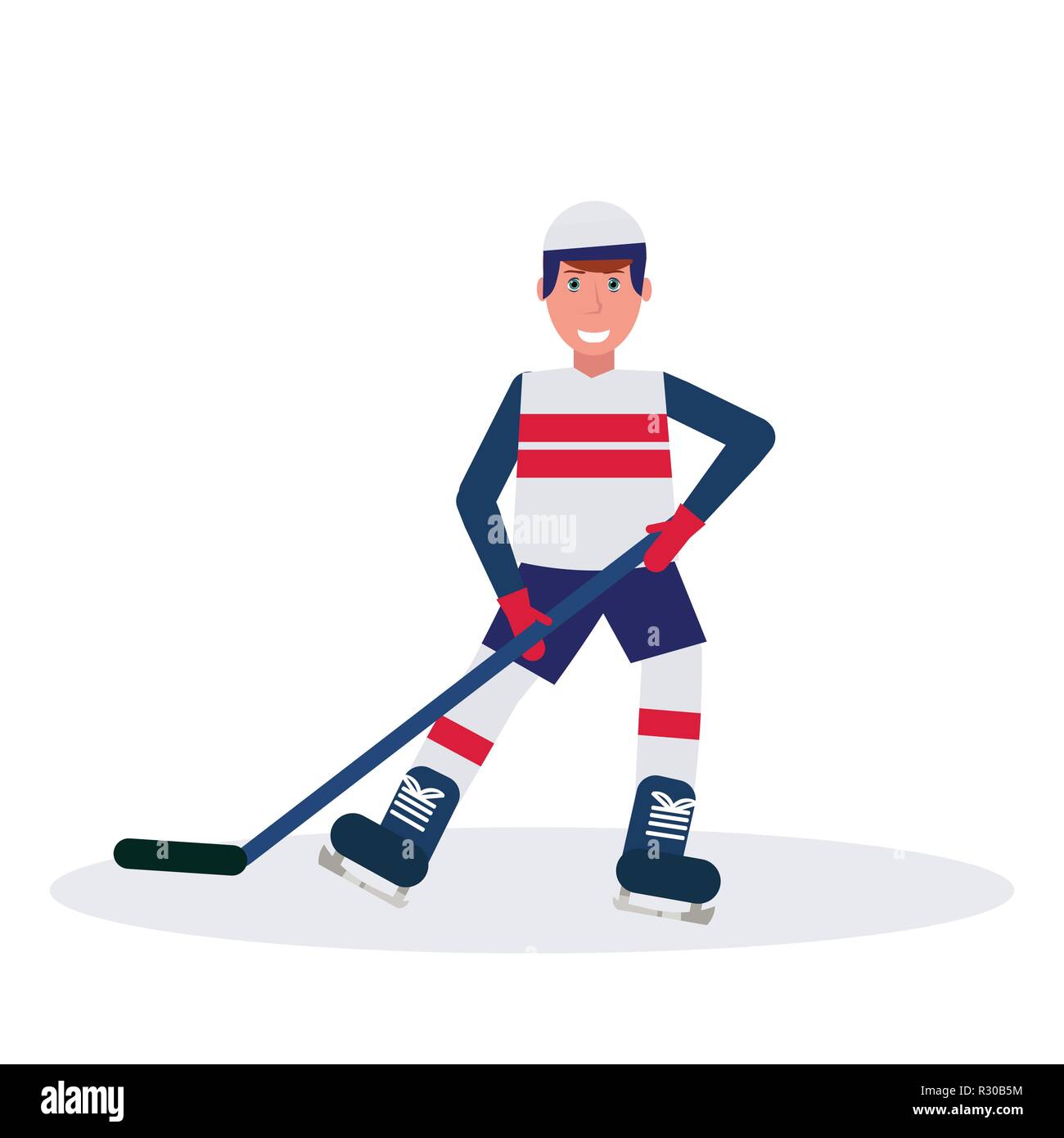 joyful ice hockey player holding stick skating goal celebrating concept