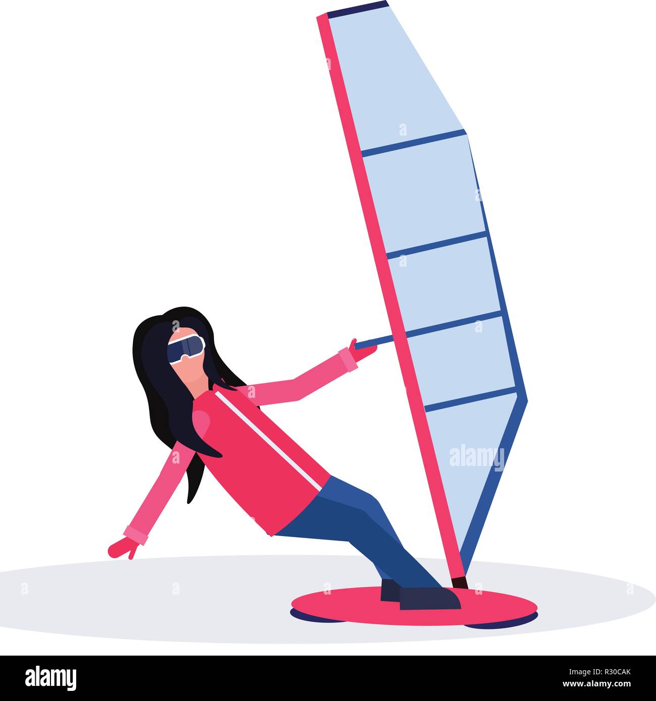 woman windboarder holding sail girl windboarding windsurfing on snow concept extreme winter sport female cartoon character full length flat isolated Stock Vector