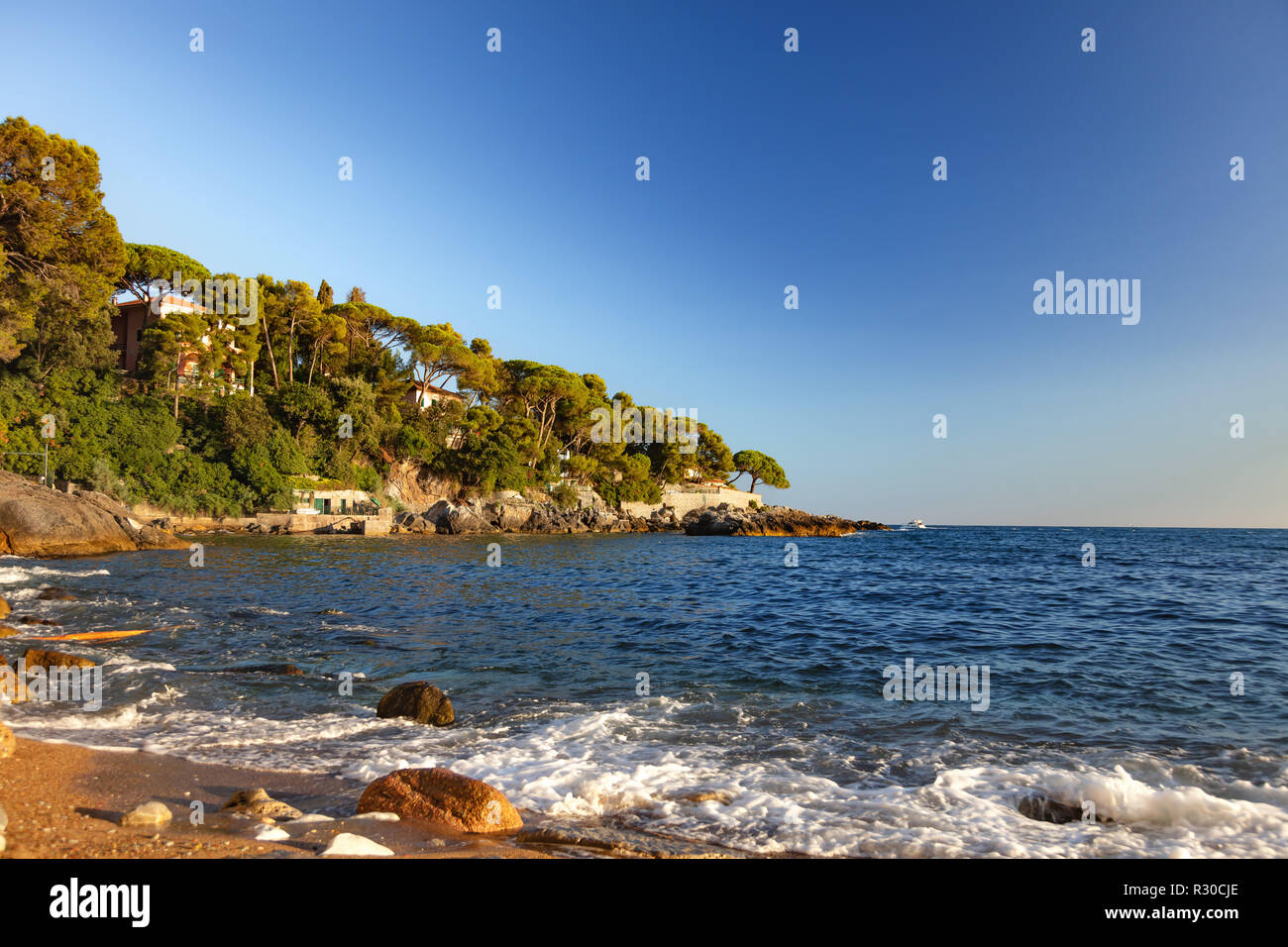 Lerici, Cinque Terre Liguria, Italy - August 15, 2018 - Coastal view from the beach Stock Photo