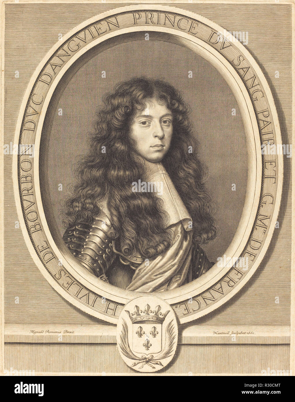 Jules, Duc d'Enghien. Dated: 1661. Medium: engraving. Museum: National Gallery of Art, Washington DC. Author: Robert Nanteuil after Pierre Mignard I. Stock Photo