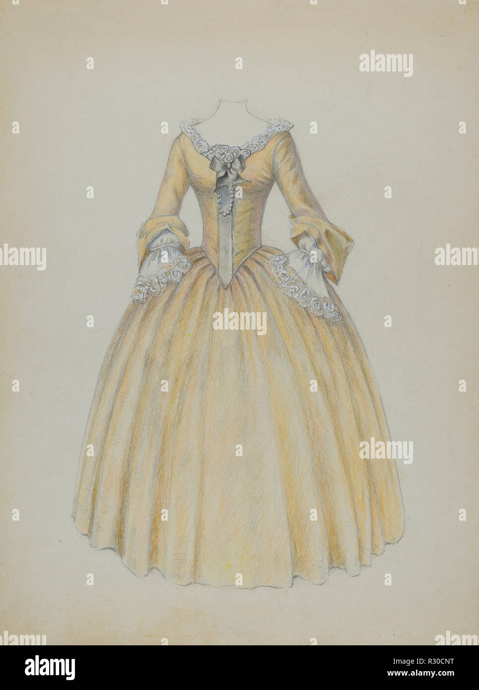 Dress. Dated: c. 1940. Dimensions: overall: 30.5 x 22.8 cm (12 x 9 in.). Medium: graphite, colored pencil, and gouache on paper. Museum: National Gallery of Art, Washington DC. Author: Jessie M. Benge. Stock Photo