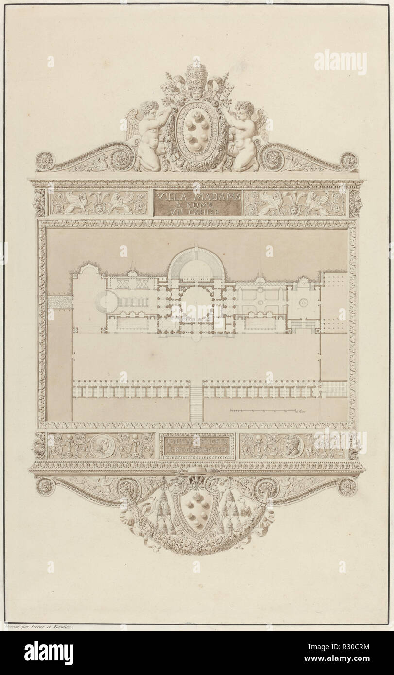 Villa Madama a Rome. Dated: in or before 1809. Dimensions: overall: 42.2 x 26.2 cm (16 5/8 x 10 5/16 in.). Medium: pen and gray ink with brown wash over graphite on cream wove paper; laid down on mount. Museum: National Gallery of Art, Washington DC. Author: Charles Percier and Pierre-François-Léonard Fontaine. Stock Photo