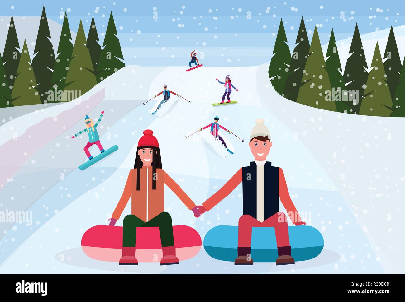 Sledding down the mountain Stock Vector Images - Alamy