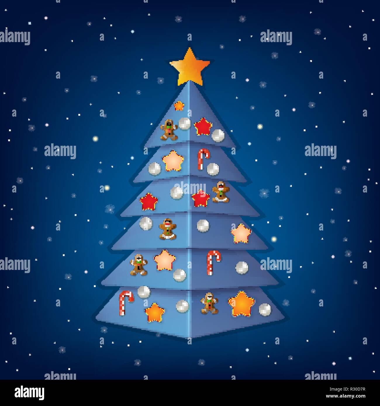 blue background with Christmas tree and decorations Stock Vector Image ...
