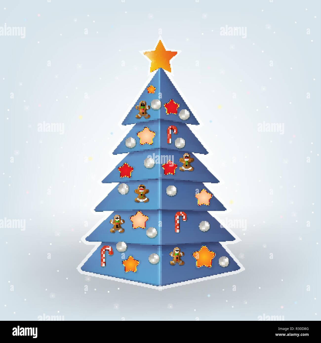 gray background with blue Christmas tree and decorations Stock Vector ...
