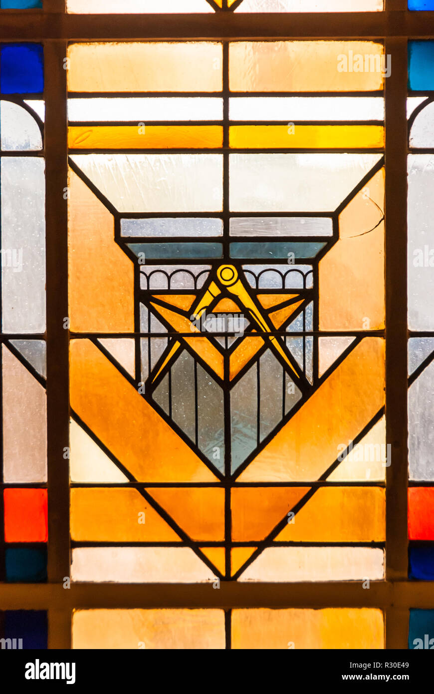 Art, stained glass, Symbols, compass, square Stock Photo Alamy
