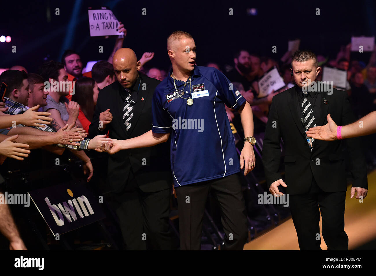 Wolverhampton, United Kingdom. 15th November 2018. Wesley Harms makes his  way to the oche during the BWIN Grand Slam of Darts Group stage at  Aldersley Leisure Village, Wolverhampton (© eg13multimedia | MI