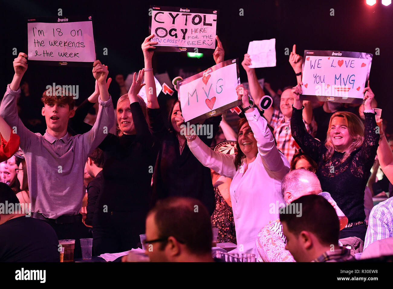 Wolverhampton, United Kingdom. 15th November 2018. Spectators during the BWIN  Grand Slam of Darts Group stage
