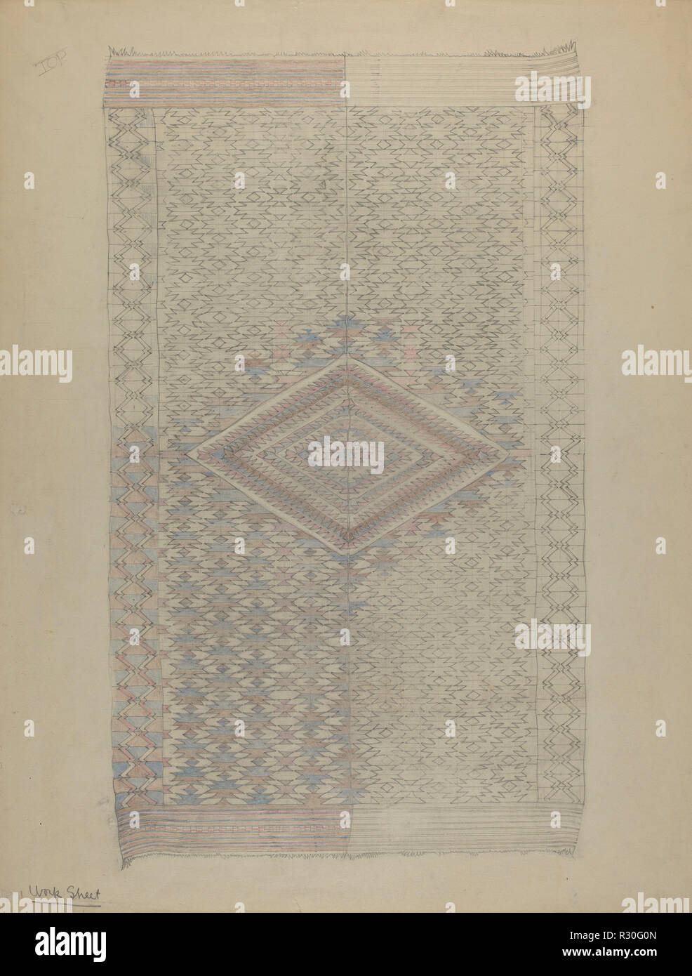 Textile. Dated: 1935/1942. Dimensions: overall: 66.1 x 50.9 cm (26 x 20 1/16 in.). Medium: graphite and colored pencil on paper. Museum: National Gallery of Art, Washington DC. Author: American 20th Century. Stock Photo