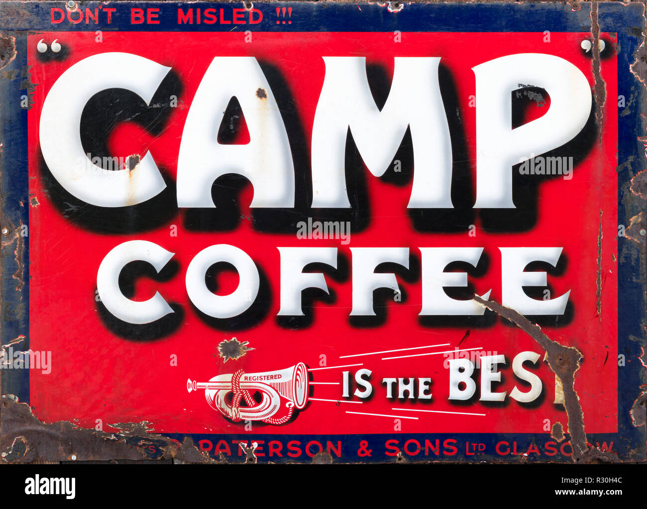 Old advertising sign for Camp Coffee, Beamish Open Air Museum, Beamish, County Durham, England, UK Stock Photo