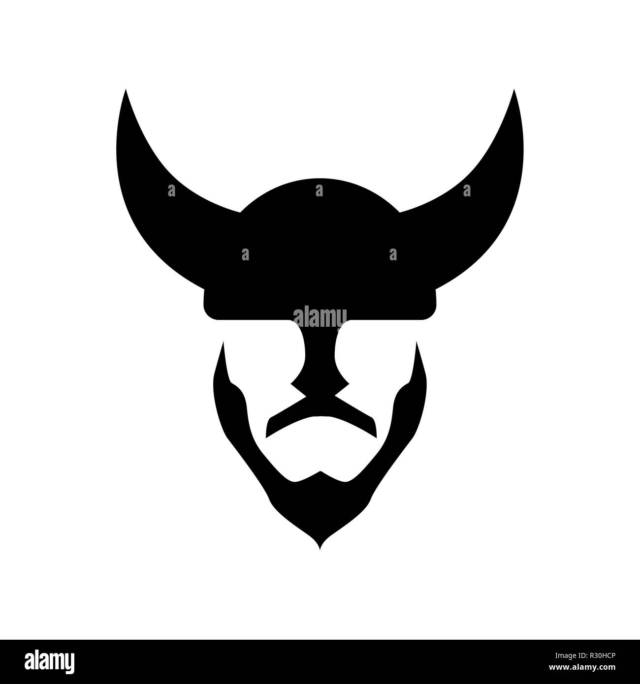 Viking in a horned helmet - Silhouette of scandinavian medieval ancient warrior. Stock Vector