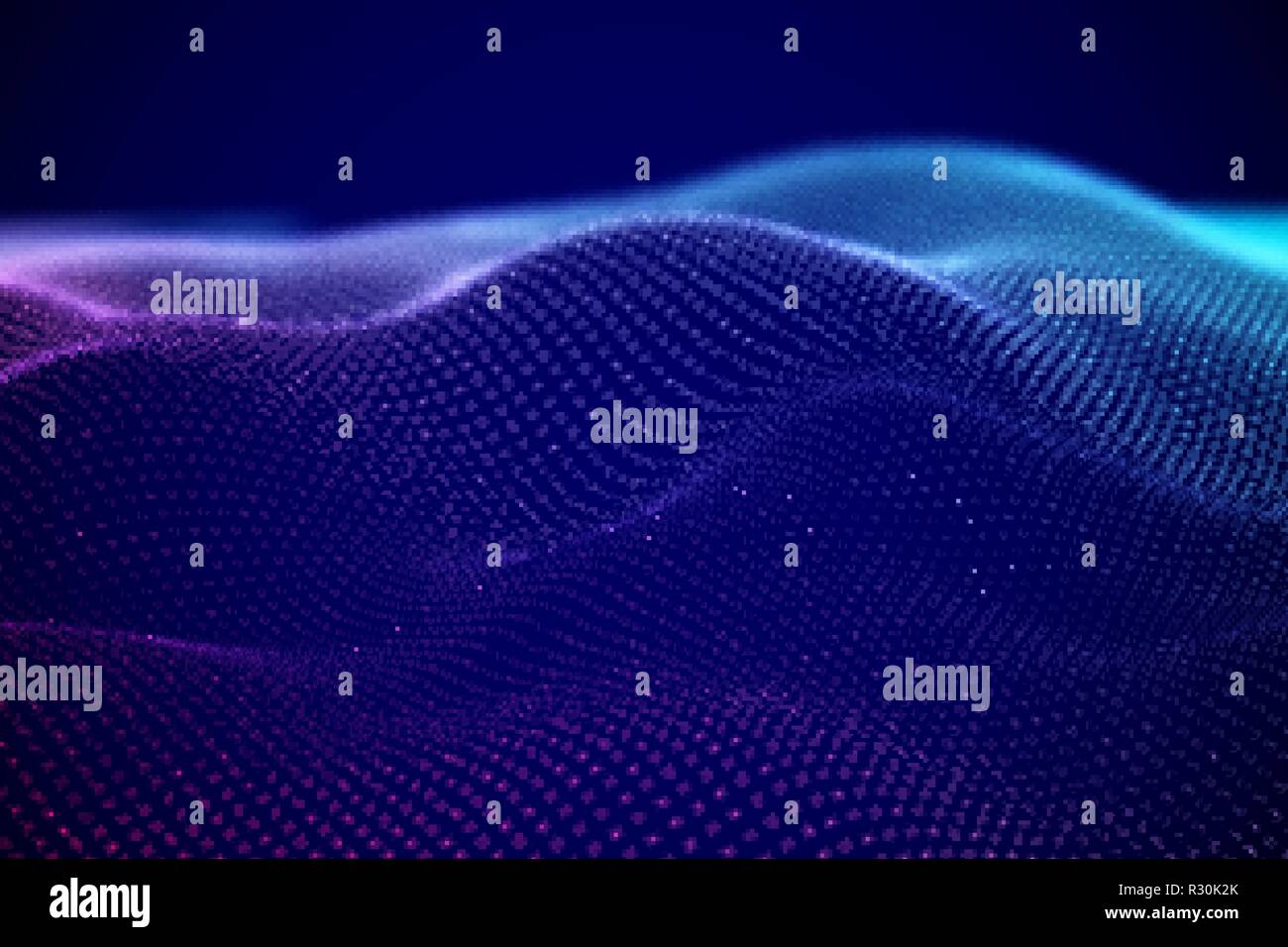Abstract digital landscape or soundwaves with flowing particles Stock ...