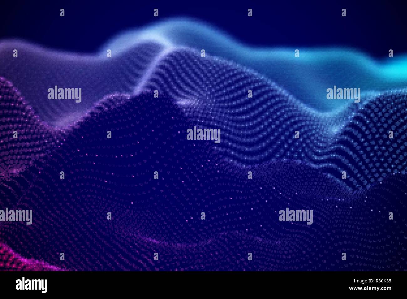 Abstract digital landscape or soundwaves with flowing particles Stock ...
