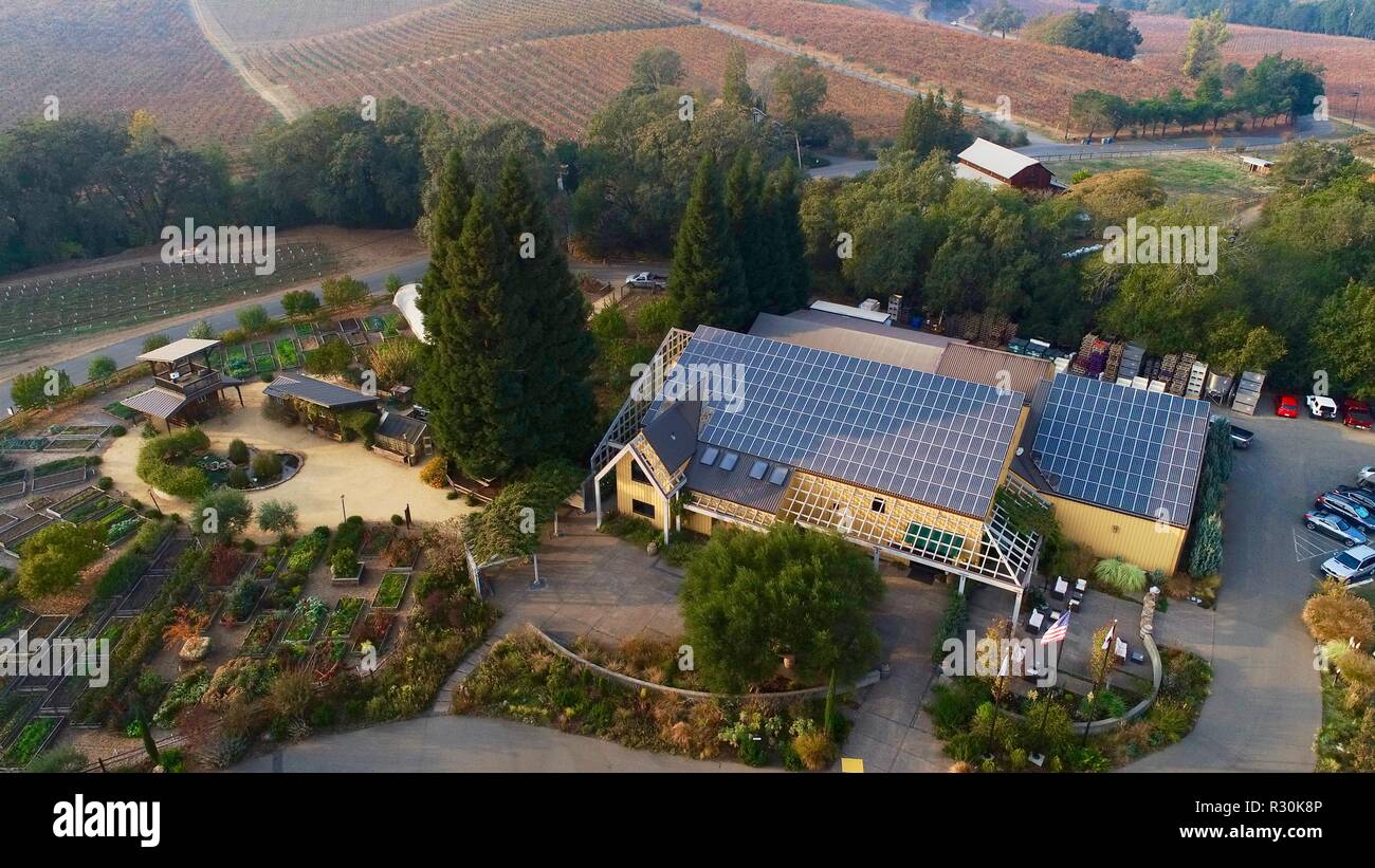 Aerial view of partially solarpowered Quivera Winery, tasting room