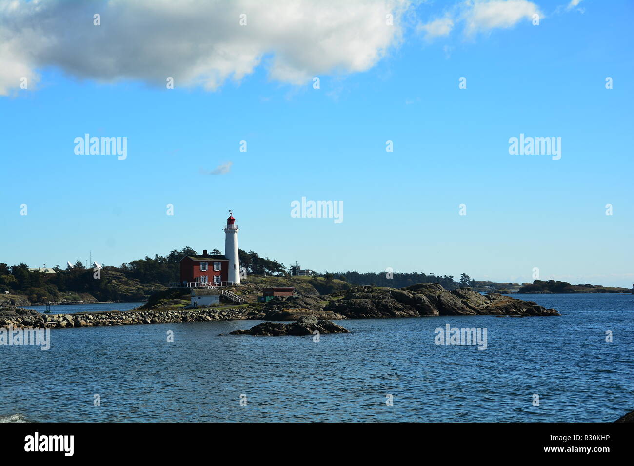 Fisgard  Lighthouse at Fort Rodd Hill National Historic park in Victoria, BC, Canada. Stock Photo