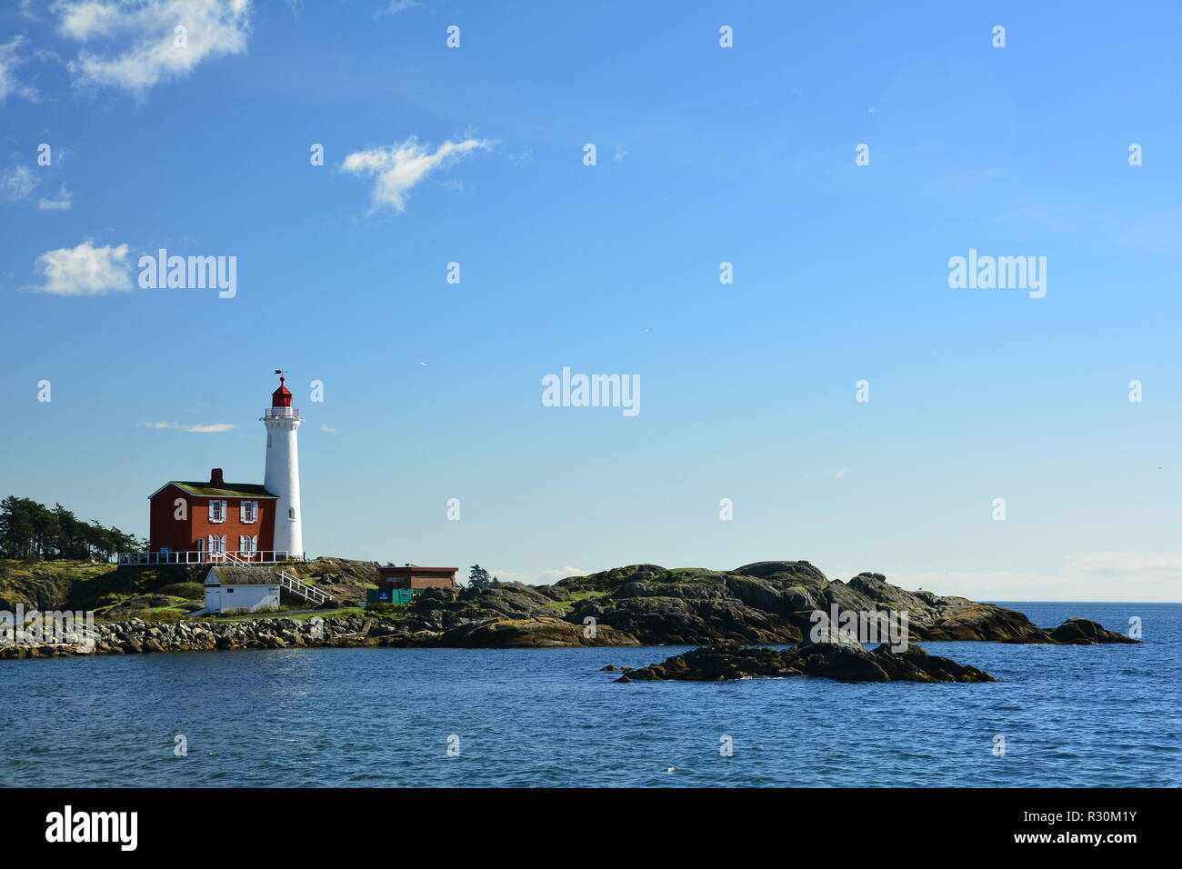 Fisgard  Lighthouse at Fort Rodd Hill National Historic park in Victoria, BC, Canada. Stock Photo