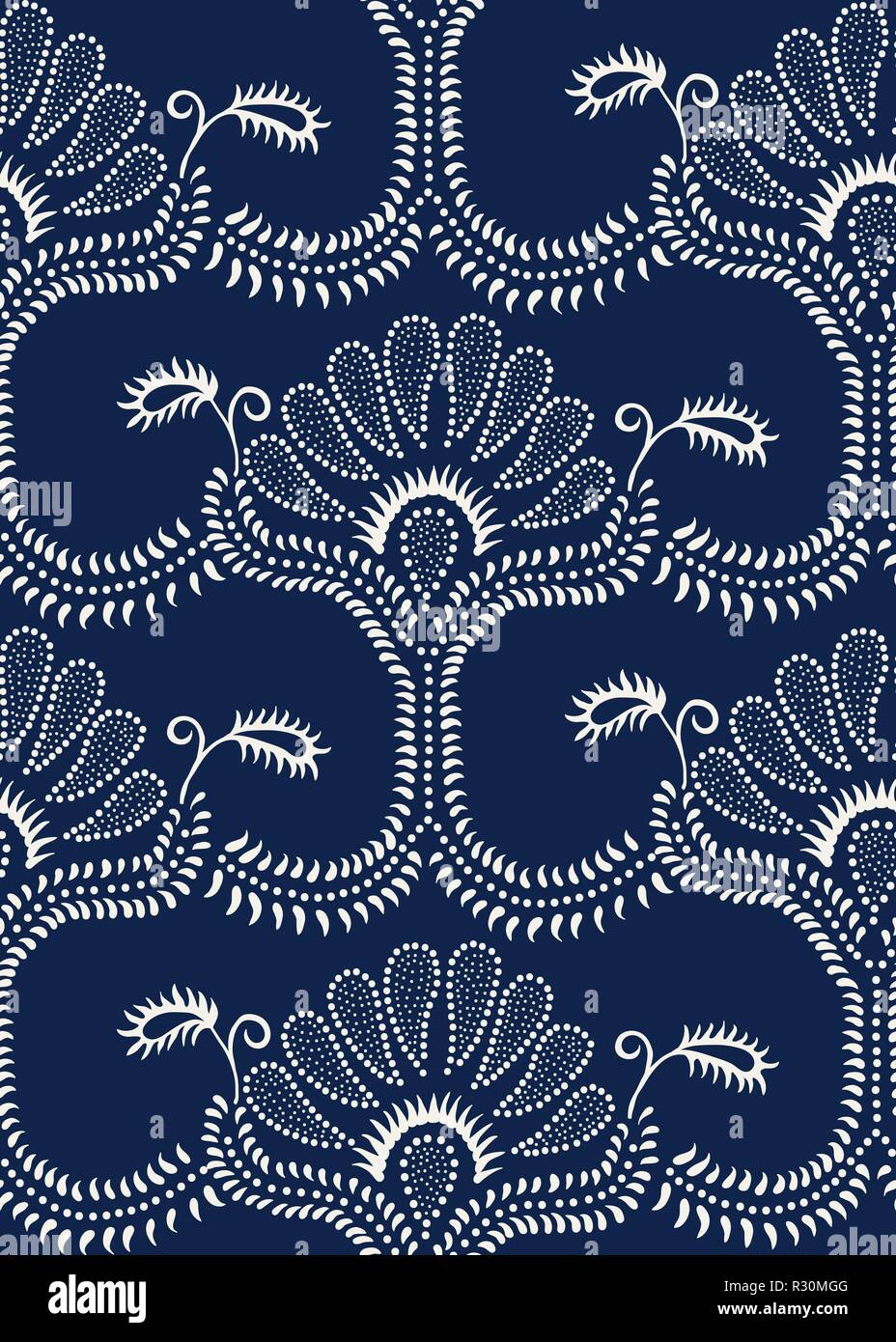 Seamless Indigo dye woodblock printed paisley damask pattern ...
