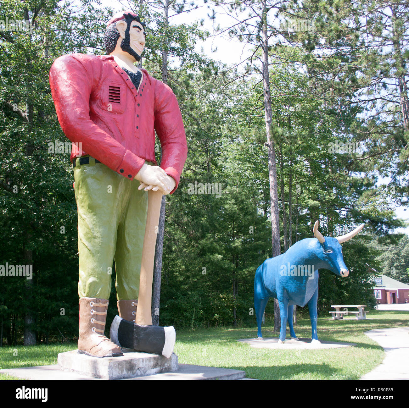 Paul Bunyan and Babe Statues in Ossineke, Michigan Stock Photo