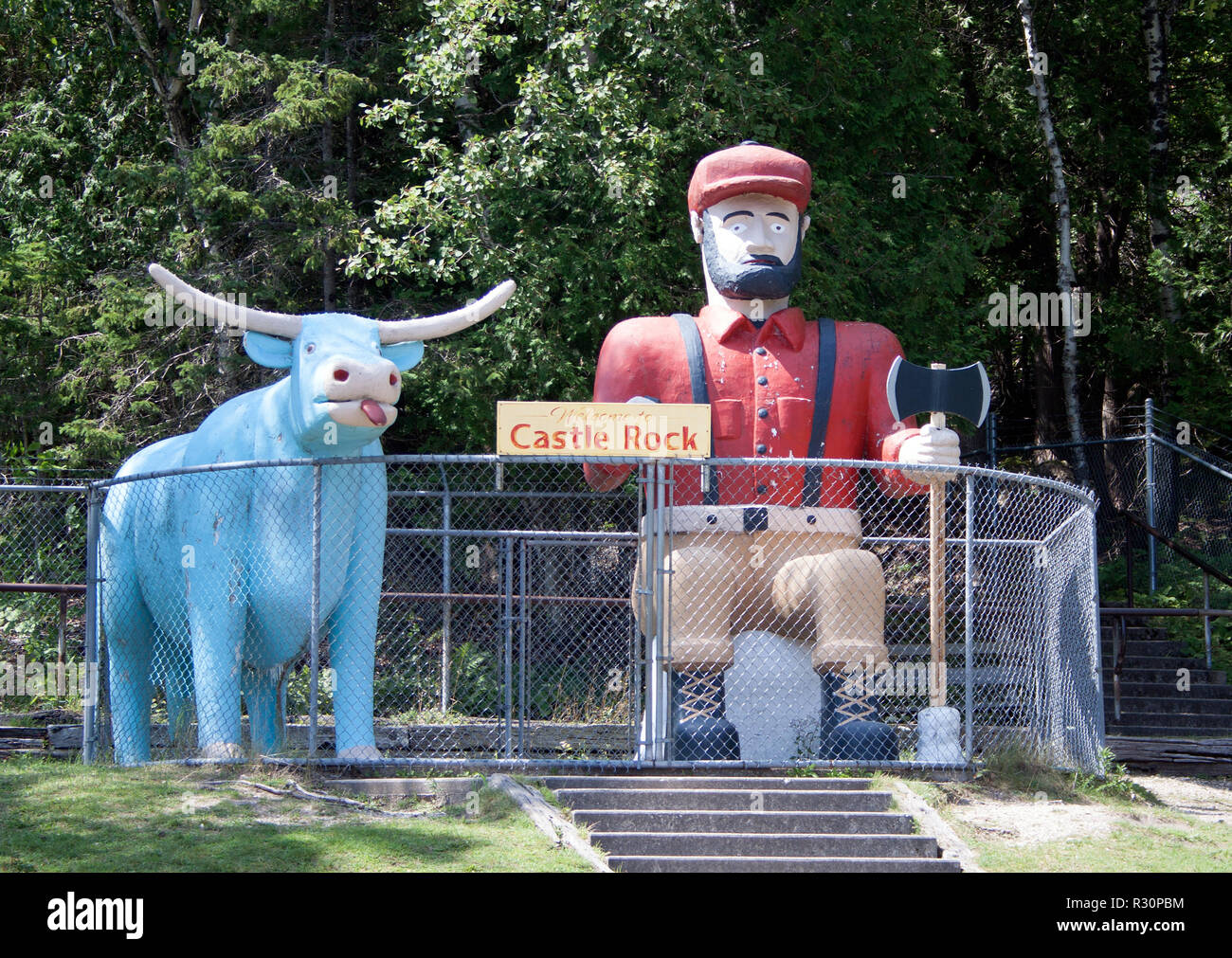 Paul Bunyan and Babe at Castle Rock in St. Ignace, Michigan Stock Photo