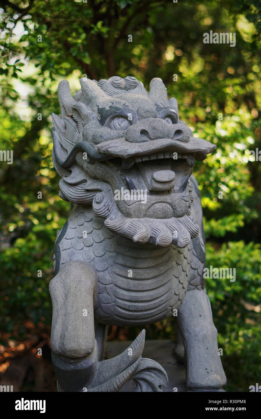 Dragon Statue in a park in Hong Kong. Stock Photo