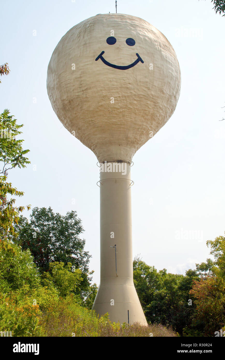Smiley Face Water Tower in Ironwood, Michigan Stock Photo
