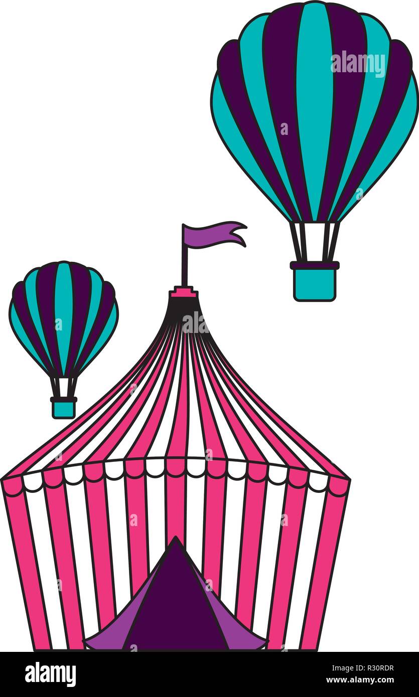 tent and hot air balloons circus fun fair vector illustration Stock ...