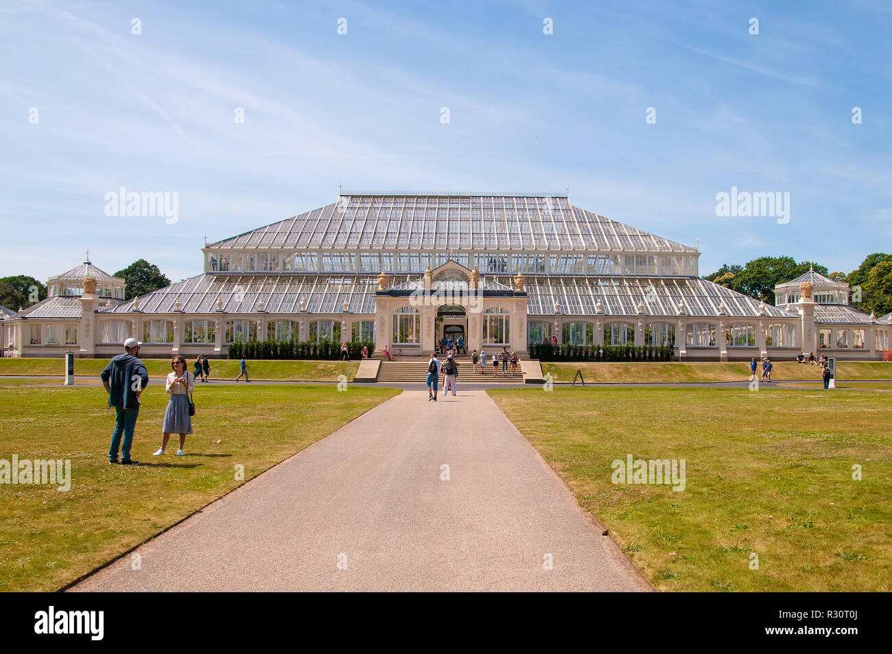 LONDON - JUN 24: View of the Temperate House from the Kew Gardens on June 24, 2018 in London, United Kingdom. Stock Photo