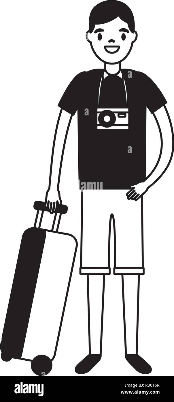 tourist man with travel suitcase vacations vector illustration Stock ...