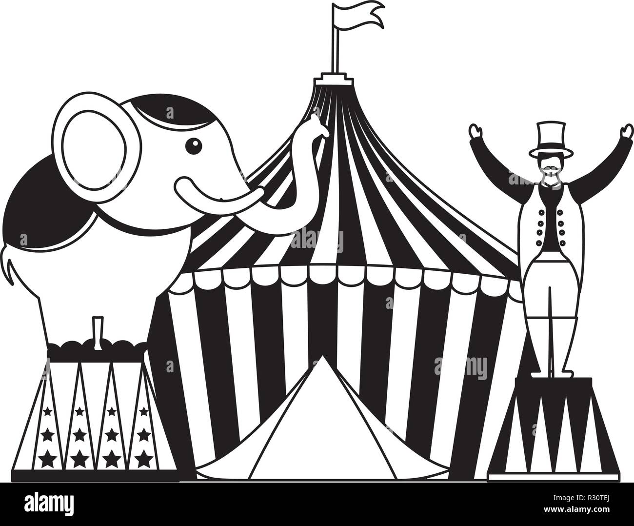 tamer and elephant tent circus fun fair vector illustration Stock ...