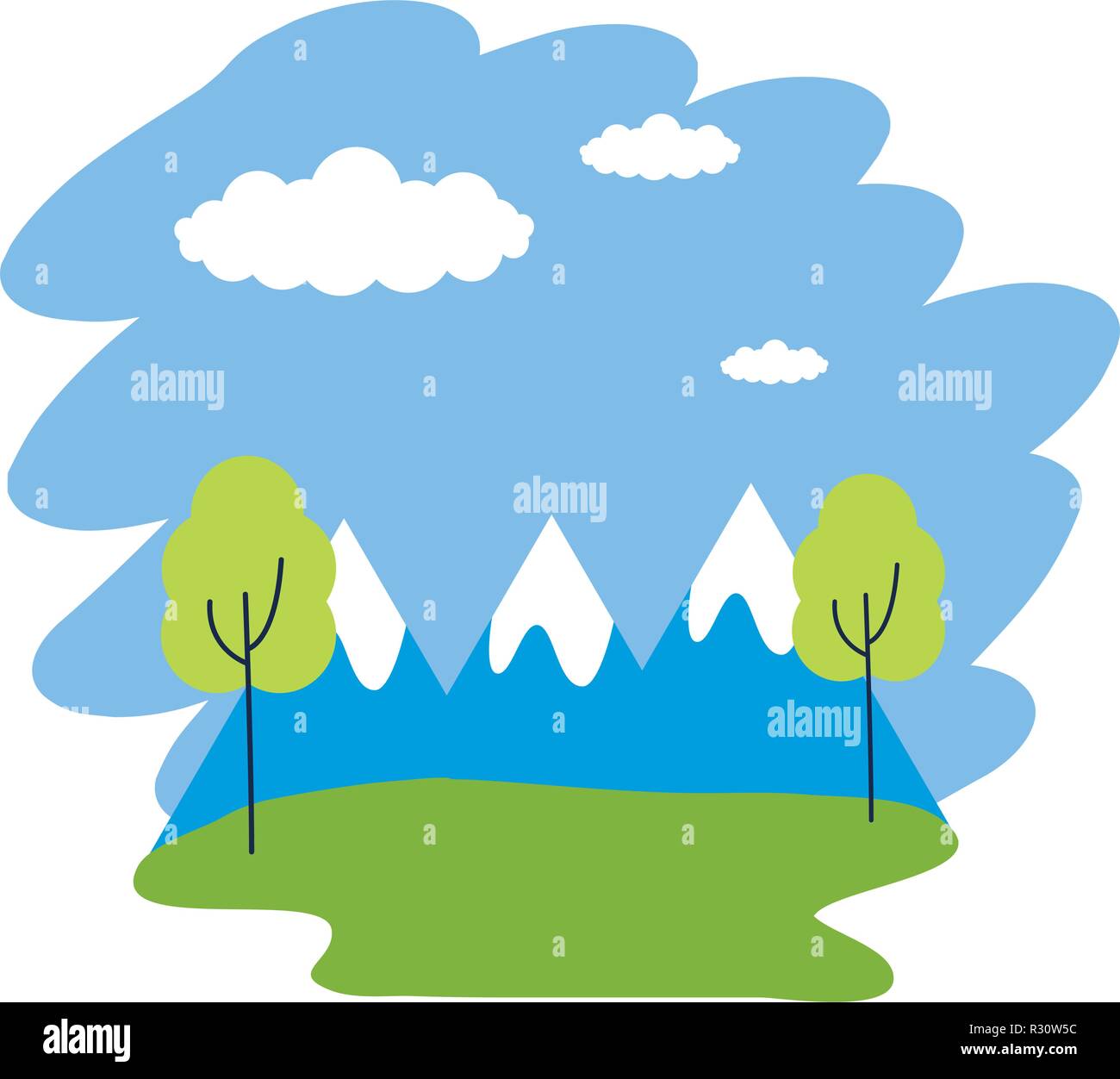 landscape mountains trees peak clouds vector illustration Stock Vector ...