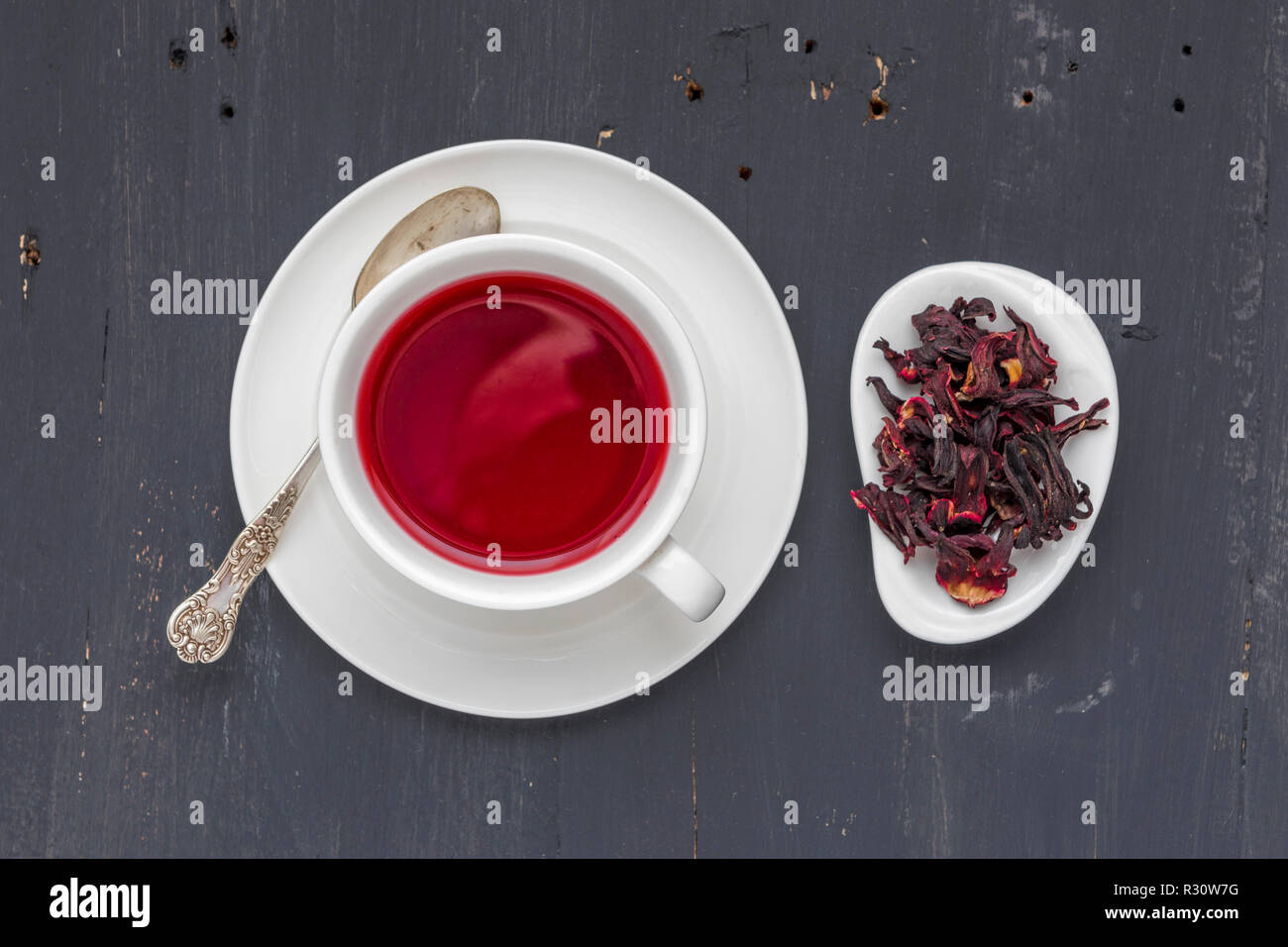 Rosella tea and rosella petals Stock Photo