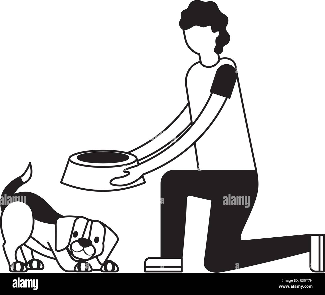 Woman feeding the dog Stock Vector Images Alamy