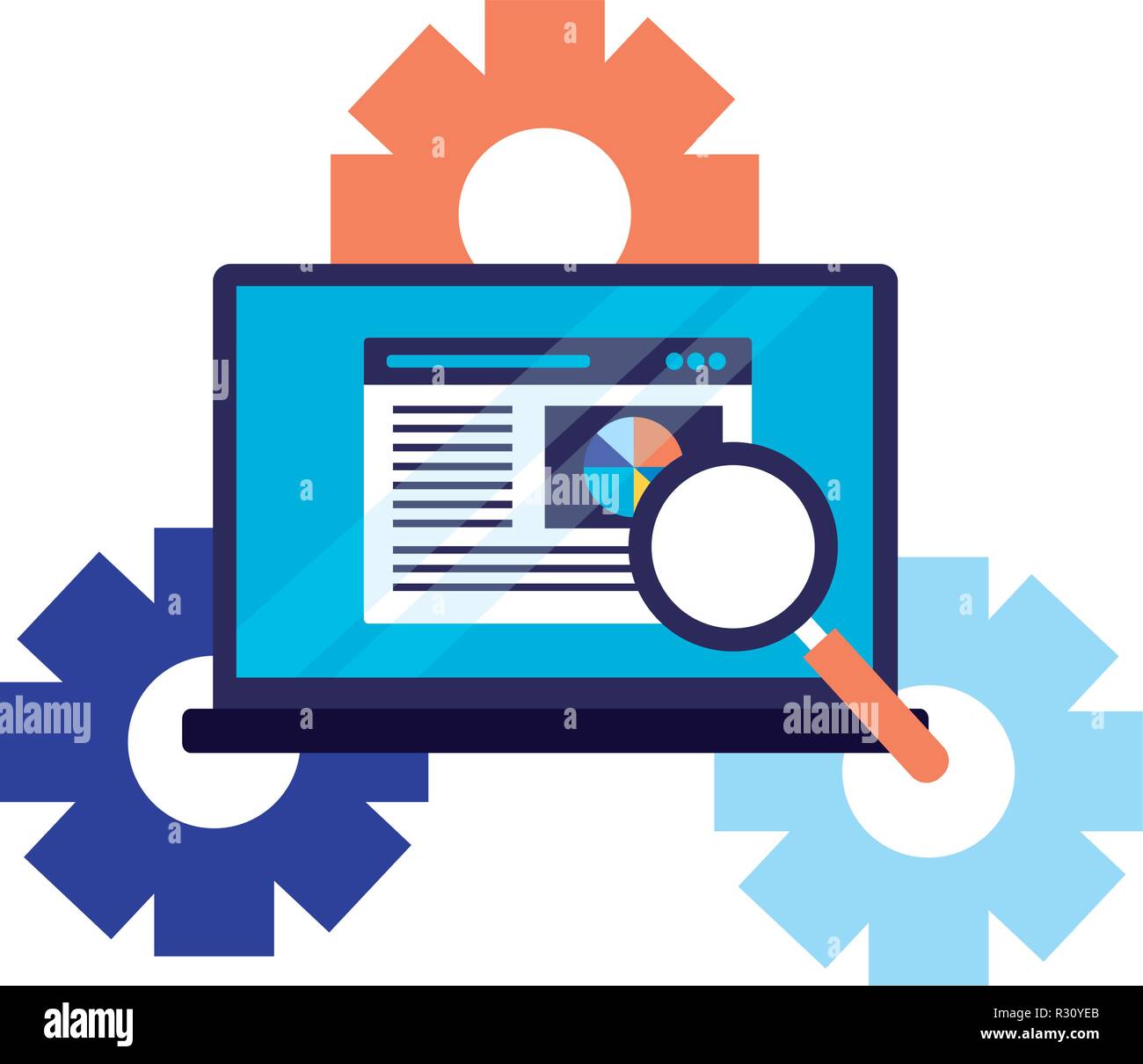 laptop document report gears search engine optimization vector ...