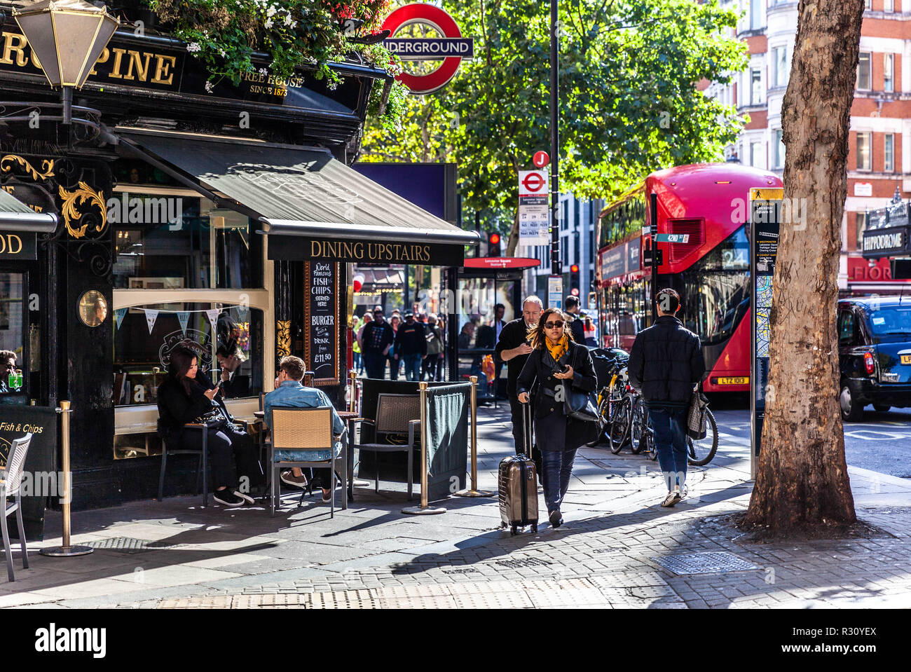 Street scene on Charing Cross Road, London, England, UK. Stock Photo