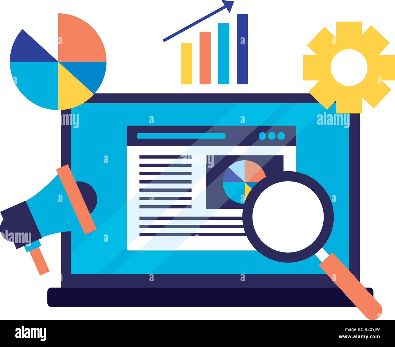 mobile marketing statistics analysis search engine optimization vector ...