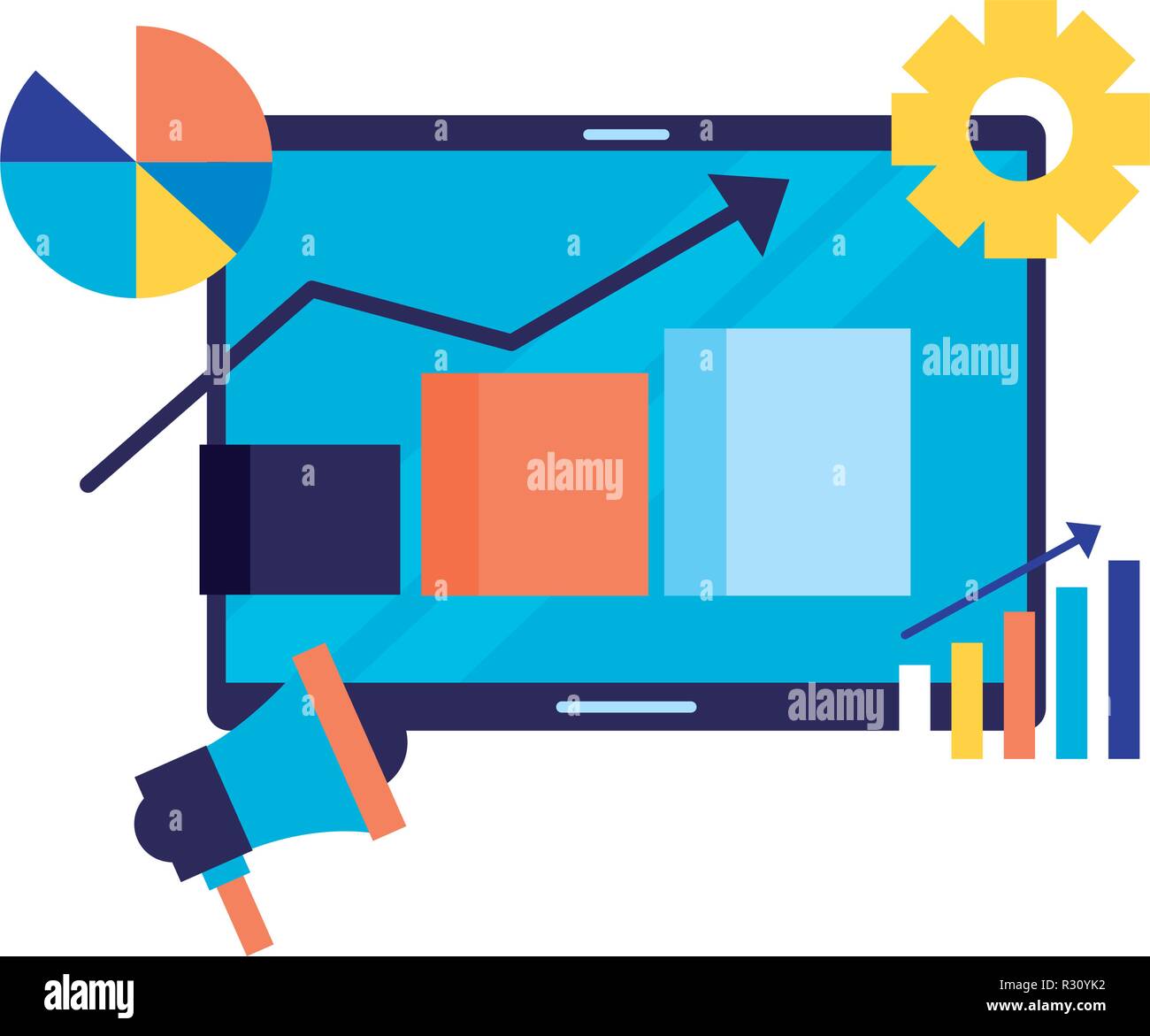 mobile marketing bar graph arrow search engine optimization vector ...