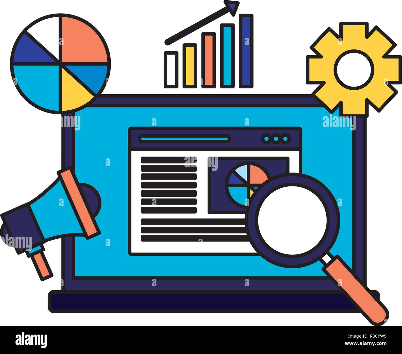 mobile marketing statistics analysis search engine optimization vector ...