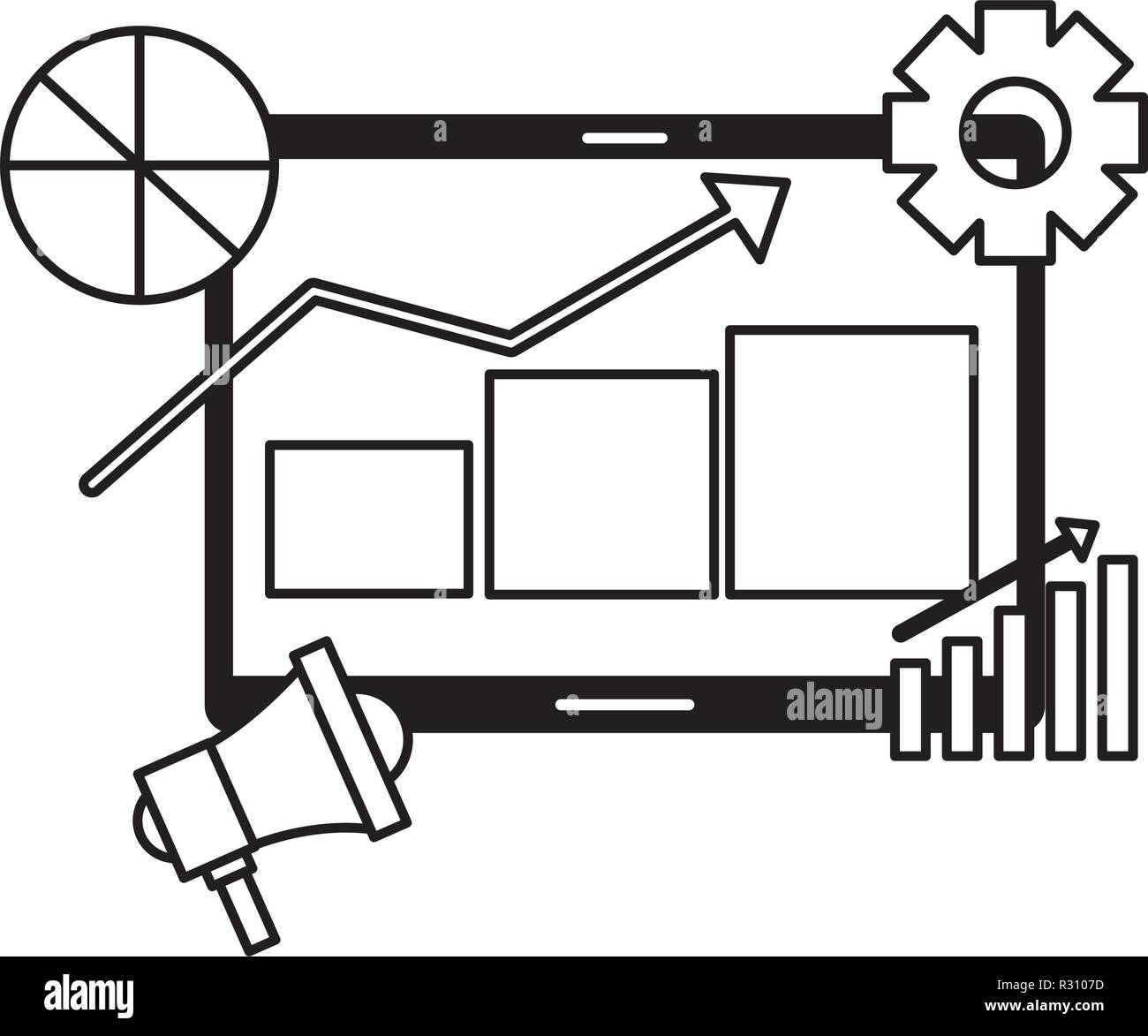 mobile marketing bar graph arrow search engine optimization vector ...