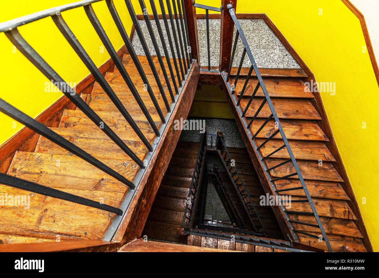 High angle view of a triangular stairwell, Madrid, Spain. Stock Photo