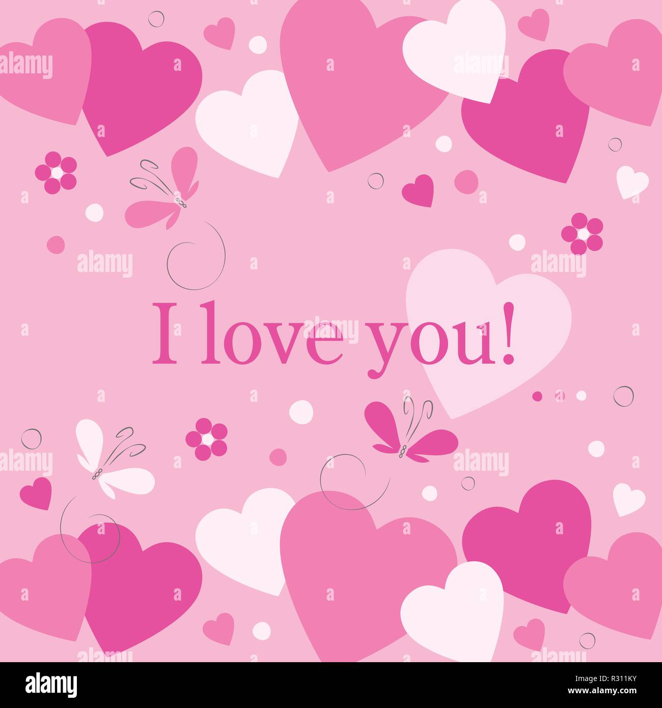 Red Pink And White Hearts Flowers And Butterflies I Love You Card On Pink Background Stock Vector Image Art Alamy
